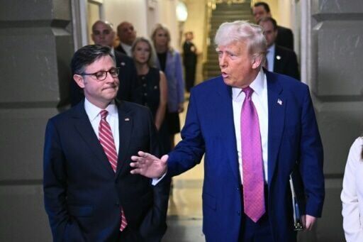 US President Donald Trump (R) was accompanied by US Speaker of the House Mike Johnson during his visit to the Capitol